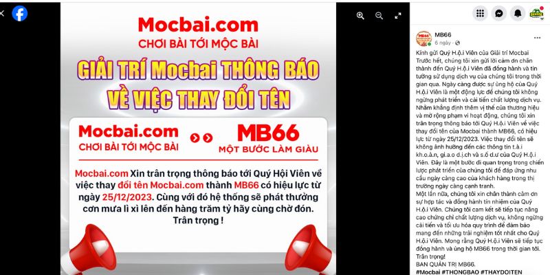 Thông báo chính thức trên Facebook của chúng tôi